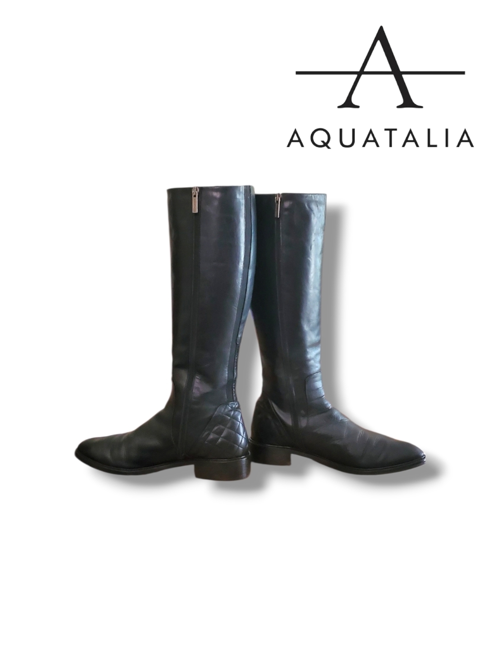 Aquatalia Geneva Calf Elastic Womens Black Leather Zipper Knee High Riding Boots - Picture 14 of 14